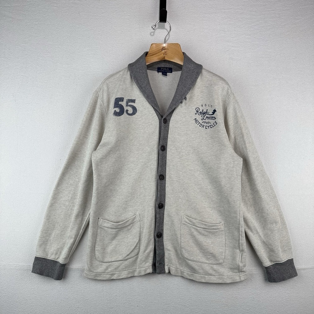 Polo Ralph Lauren Youth XL 18-20‎ Gray Cardigan French Terry RL Motorcycles
